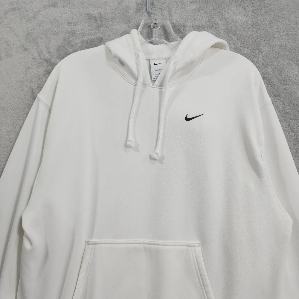 Nike Therma-FIT Hoodie Womens S White Fleece Pullover Training Sweatshirt Logo